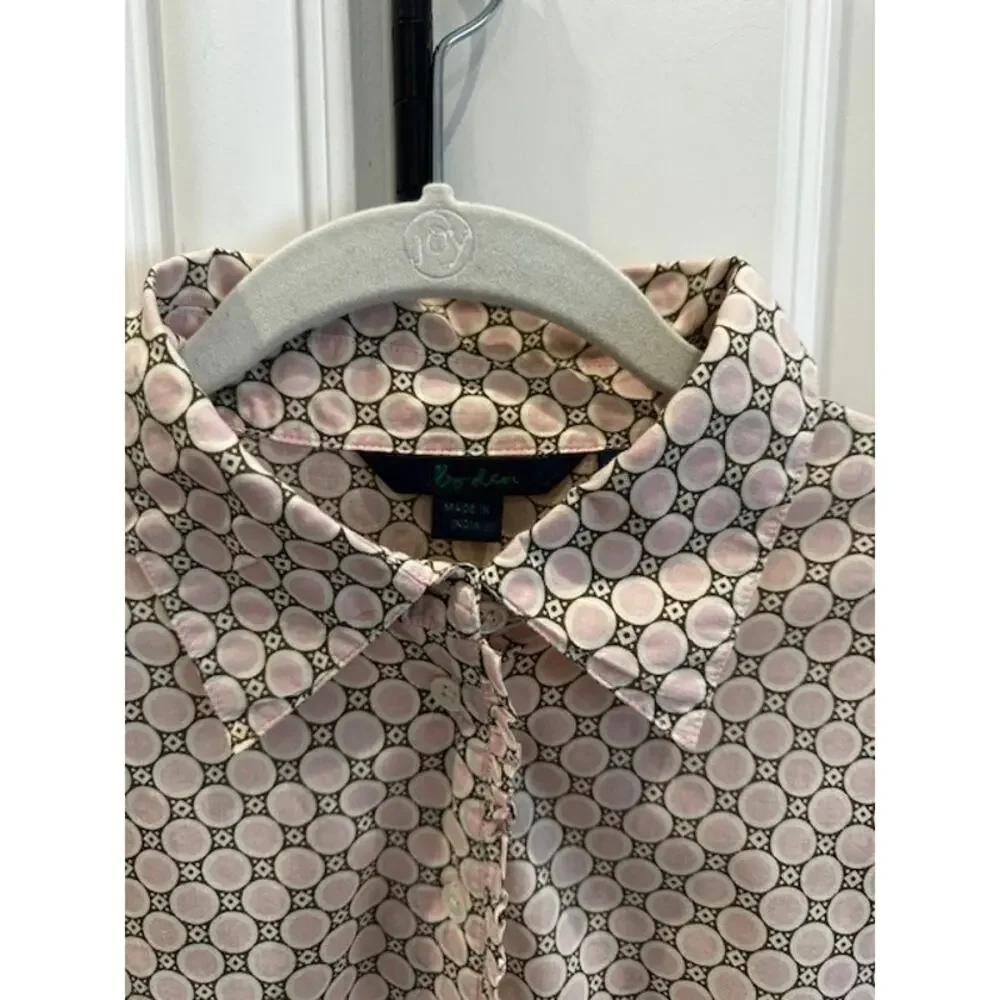 Boden Geo Dot Cotton Button Down Blouse Size: 10 Pink/Brown Pattern - Picture 3 of 10